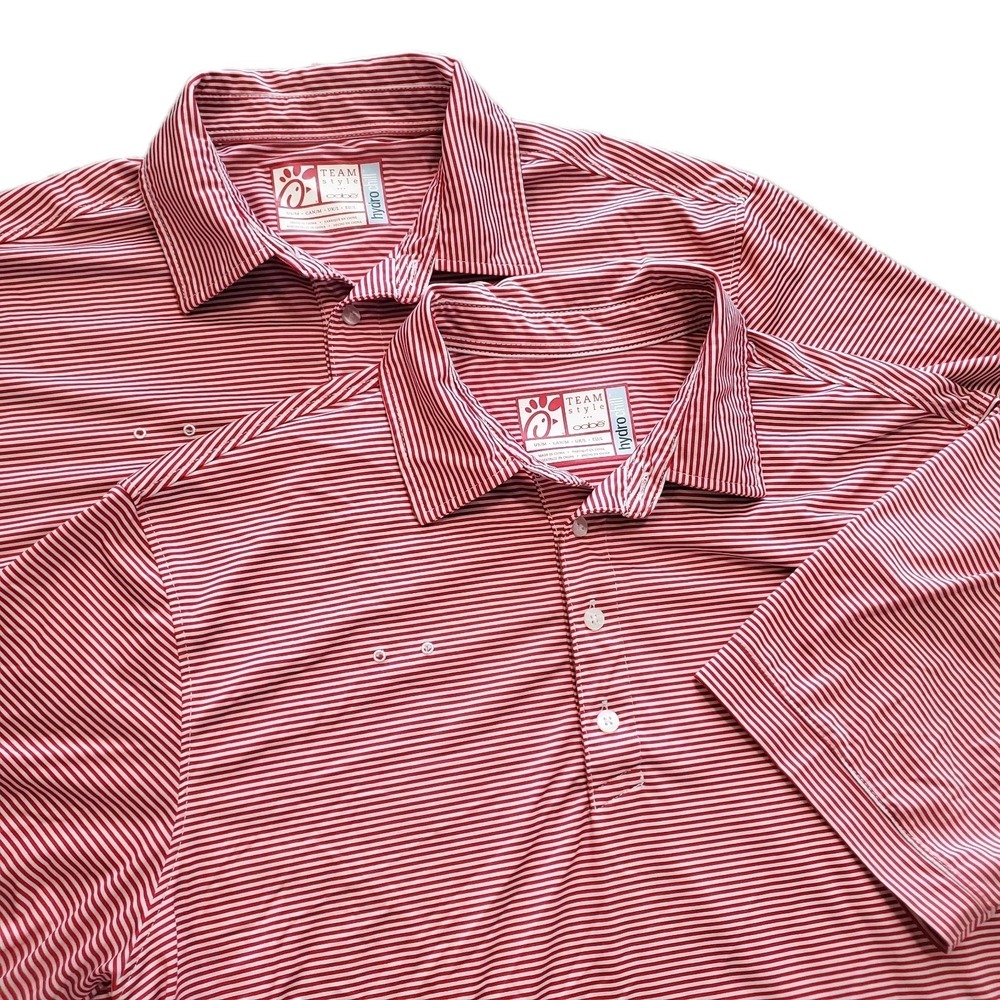 Chick-Fil-A Men's Set Of 2 Medium Polo Shirts Red White Stripe Hydro Chill Oobe